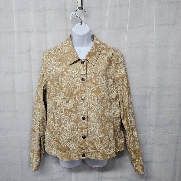 Croft & Barrow Tan Paisley Boho Cotton Preppy Trucker Jacket 18 - Picture 1 of 15